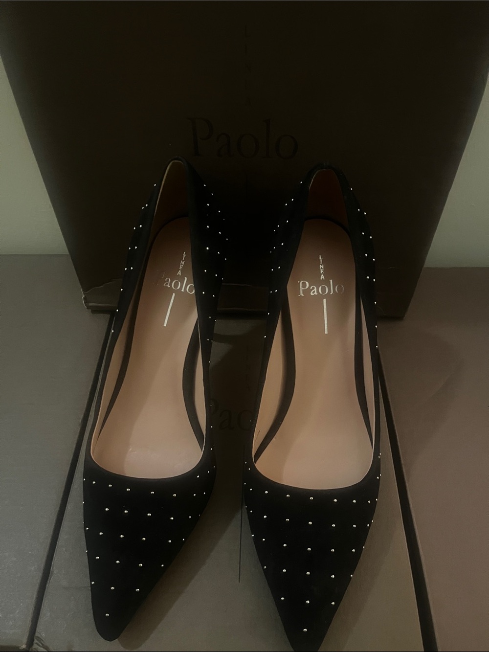 Paolo Black Studded Pointed-Toe Pumps